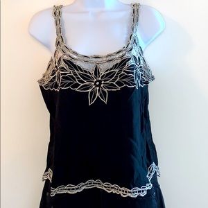 Free People Black and White Embroidered Tank